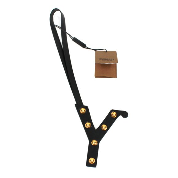 Burberry Black Leather Studded Alphabet Initial "Y" Bag Charm Ornament Keychain - Picture 1 of 7